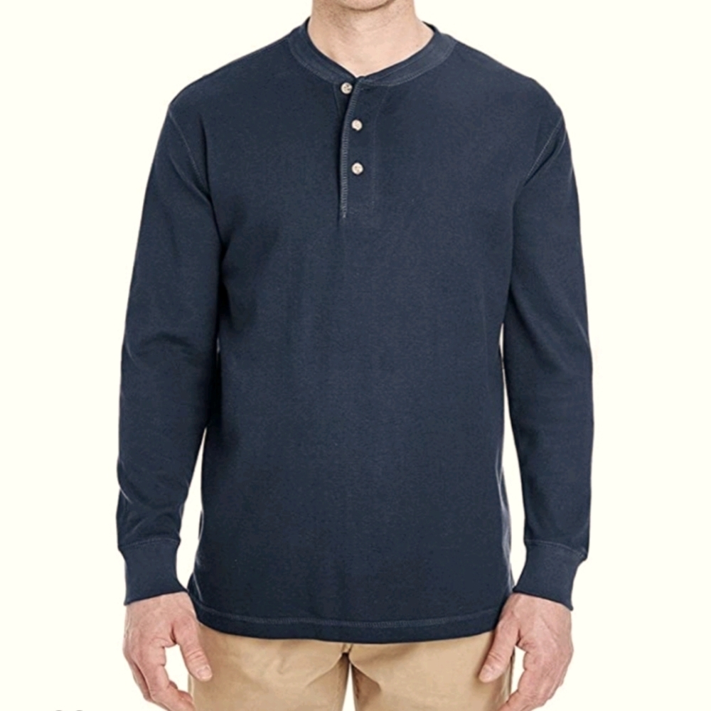 UltraClub | Plus Size Navy Blue Cotton Thermal Henley Shirt 2XL